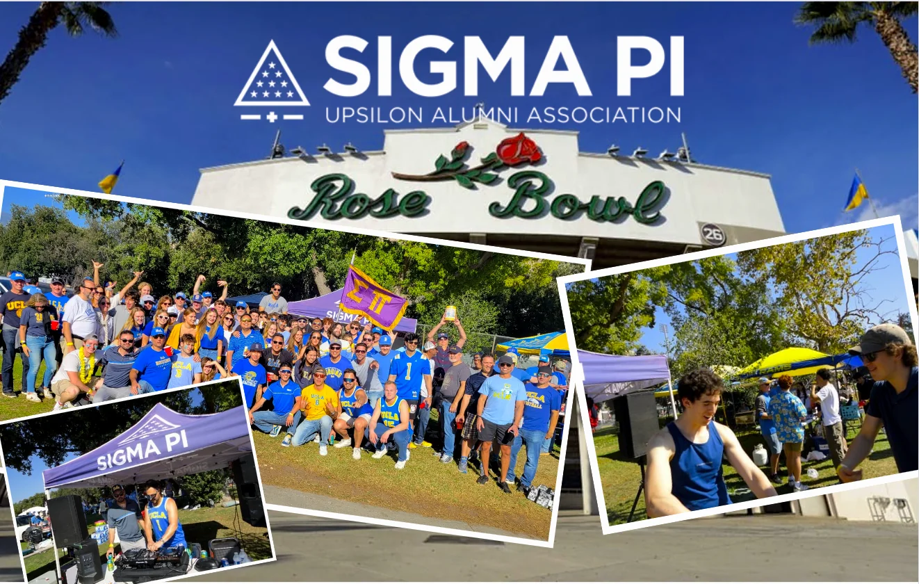 Sigma Pi tailgate gathering at the Rose Bowl