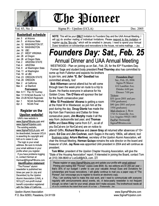 Pioneer December 2005 cover