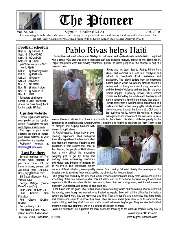Pioneer Summer 2010 cover
